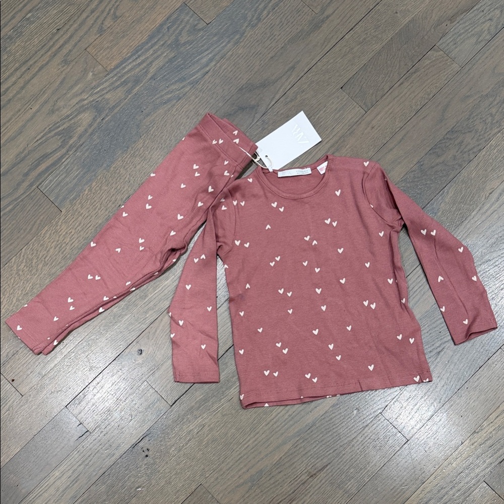 Zara Kids Long Sleeve Set in Pink with Heart Design